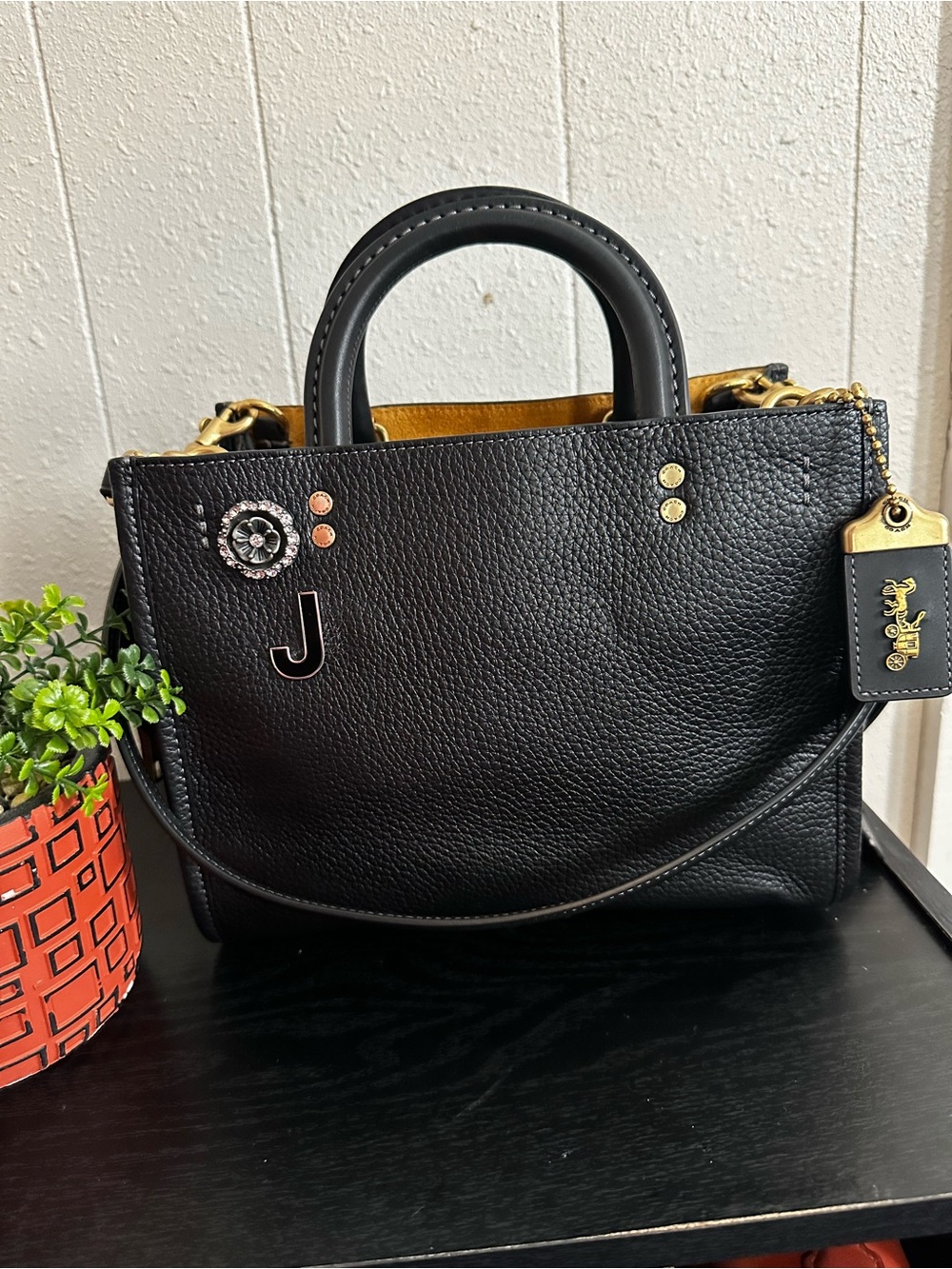 Coach Black Pebbled Leather Rogue 25 with Gold Hardware and Charm